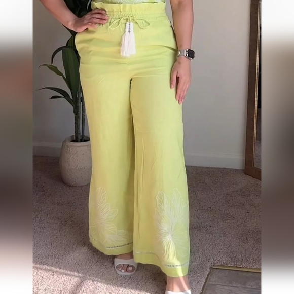 House Of Harlow 1960 Lime Green Linen Blend High Rise Wide Leg Pants Size XS - Picture 13 of 13